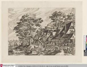 [Dorffest mit einem Ziehbrunnen im Vordergrund; Peasant feast in a village, a well in the forground]