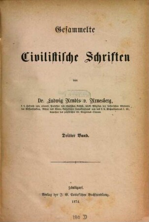 Gesammelte civilistische Schriften, 3. Band