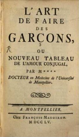 L' Art de faire des garçons ou nouveau tableau de l'amour conjugal