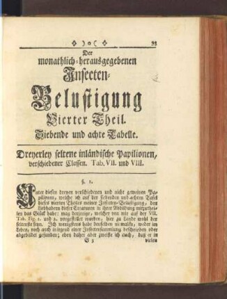 Siebende und achte Tabelle. Dreyerley seltene inländische Papilionen, verschiedener Classen