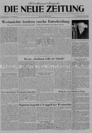 Wochenzeitung der US-Armee "Die Neue Zeitung" (Berliner Ausgabe) im verkleinerten Format zur Verbreitung in der Sowjetischen Besatzungszone
