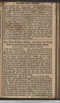 Hohe Fest-Kirchen-Gebete, wie solche bey denen Vesper-Gottesdiensten in der Churfl. Sächß. Schloß-Capelle nach der Predigt abgelesen werden
