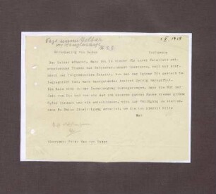 Schreiben von Prinz Max von Baden an Großherzog Friedrich II.; Bitte um die Einwilligung zur Annahme der Kanzlerschaft