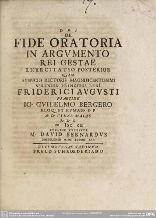De Fide Oratoria In Argumento Rei Gestae