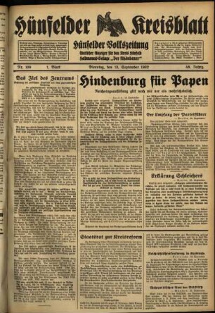 Erste Ausgabe vom Dienstag, den 13. September 1932.
