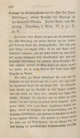 530-535 [Rezension] Döllinger, Ignaz von, Lehrbuch der Kirchengeschichte