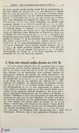 D. Ganz oder teilweise massive Fronten des XVII. Jh.