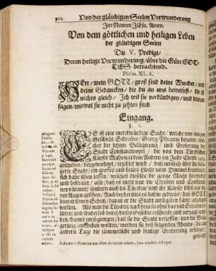 Die V. Predigt/ Deren heilige Verwunderung/ über die Güte Gottes betrachtend.