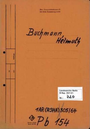 Personenheft Helmuth Buchmann (*17.07.1910), SS-Sturmbannführer