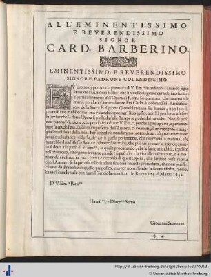 All´ eminentissimo e reverendissimo signor Card. Barberino …
