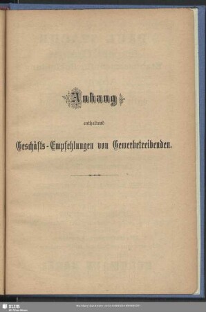 Anzeigen : Anhang enthaltend Geschäfts-Empfehlungen von Gewerbetreibenden