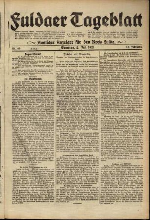 Erste Ausgabe vom Samstag, den 02. Juli 1921.