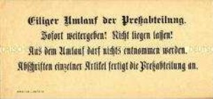 Aushang der Presseabteilung der Reichsbekleidungsstelle