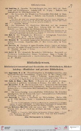Bibliothekswesen (Nr. 1004 - 1208)