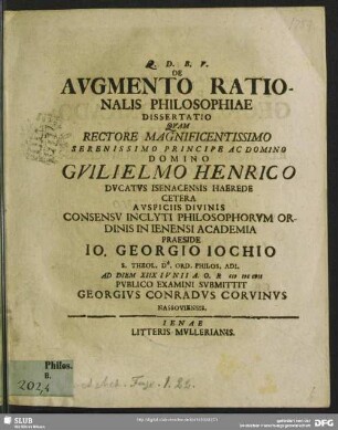 De Augmento Rationalis Philosophiae Dissertatio