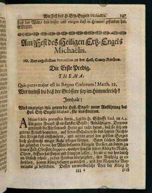 547-555, Am Fest des Heiligen Ertz-Engels Michaelis. Die Erste Predig