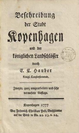 Beschreibung der Stadt Kopenhagen und der königlichen Landschlösser