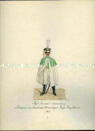 Uniformdarstellung, Dragoner des Chevauleger-Regiments Prinz Clemens, 1811. Aus: Sammelmappe "Sachsens Militär", Königliche Arsenalsammlung.