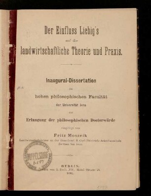 Der Einfluss Liebig's auf die landwirtschaftliche Theorie und Praxis
