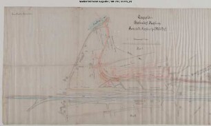 Siegburg, Bahnhof: Lageplan RSE-Bahnhof mit Strecke bis zur Siegbrücke, Staatsbahnhof. Handschriftlich: "Nach der Ausführung"