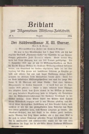 Beiblatt N° 4. August. 1904