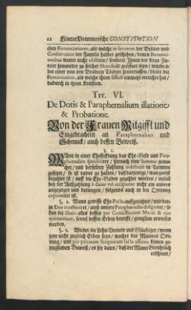 Tit. VI. De Dotis & Paraphernalium illatione & Probatione.
