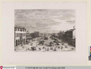 Mestre [Ansicht des Canale dell` Barche von Mestre mit anliegenden Booten und Flanierenden]