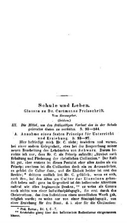 Schule und Leben : Glossen zu Dr. Curtmanns Preisschrift