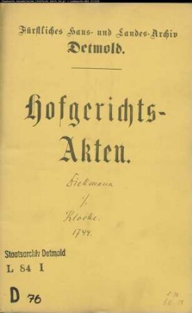 Diekmann, Hans Caspar zu Pillenbruch gegen Johann Henrich Klocke modo Hildebrand zu Pillenbruch - Brautschatzforderung