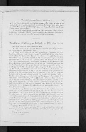 Wendischer Städtetag zu Lübeck. - 1522 Jan. 2-10.
