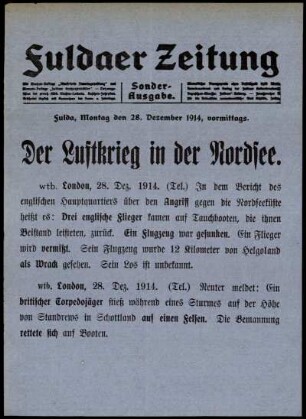 Erste Ausgabe vom Montag, den 28. Dezember 1914.