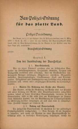 Bau-Polizei-Ordnung für das platte Land.