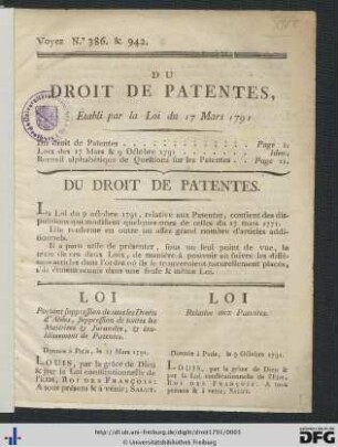 Du Droit De Patentes.