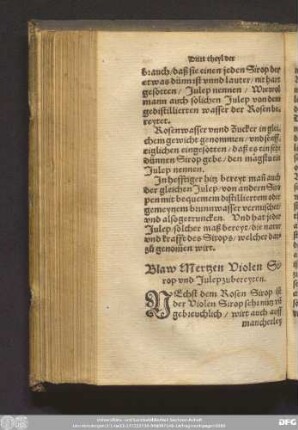 Blaw Merzen Violen Sirop und Julep zubereyten.