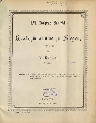 Jahres-Bericht des Realgymnasiums zu Siegen : über das Schuljahr .... 56. 1892/93