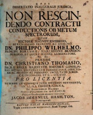 Dissertatio Inauguralis Juridica, De Non Rescindendo Contractu Conductionis Ob Metum Spectrorum