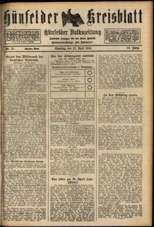 Zweite Ausgabe vom Samstag, den 25. April 1925.