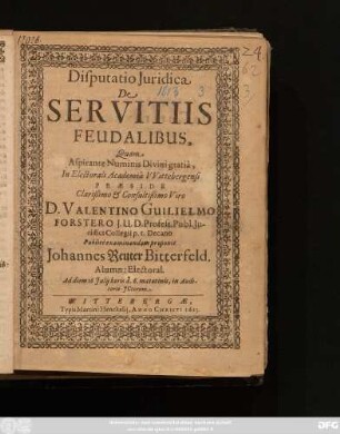 Disputatio Iuridica De Servitiis Feudalibus