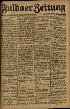 Erste Ausgabe vom Samstag, den 27. September 1919.