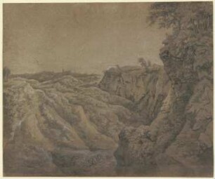 Felsenschlucht mit Blick auf Schloss Bentheim in der Ferne
