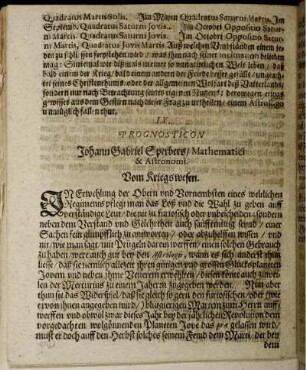 IX. Prognosticon. Vom Kriegswesen