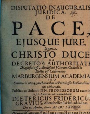 Disp. inaug. iur. de pace, eiusque iure