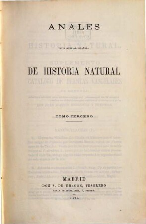 Anales de la Sociedad Española de Historia Natural. 3. 1874