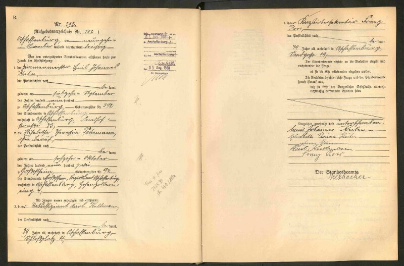 Standesamtsbuch der Stadt Aschaffenburg: Eheschließungen 252/1930 - 130/1931