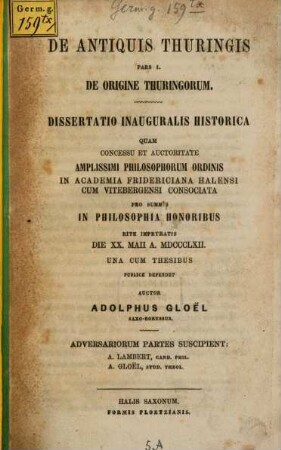 De antiquis Thuringis : dissertatio inauguralis historica, 1. De origine Thuringorum