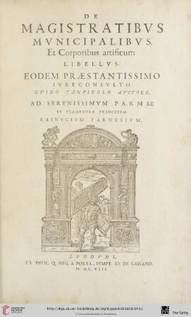 Titelblatt: De Magistratibvs mvnicipalibvs, et Corporibus artificum […]