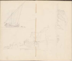 Reiseskizzen aus Athen, Venedig und Padua: Perspektivischen Ansicht Padua, Ansichten Boot (aus: Skizzenalbum 4)