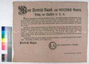 Mandat von Friedrich August I. König von Sachsen betreffend Erhebung des Kurfürstentums Sachsen zum Königreich