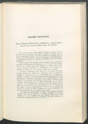 Teatro Nacional : Teatro Nacional (Norte): "Los equilibristas" comedia dranática en tres actos del Señor Carlos M. Pacheco