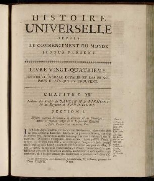 Chapitre XIII. Histoire des Duchés de Savoie & de Piemont & du Royaume de Sardaigne.